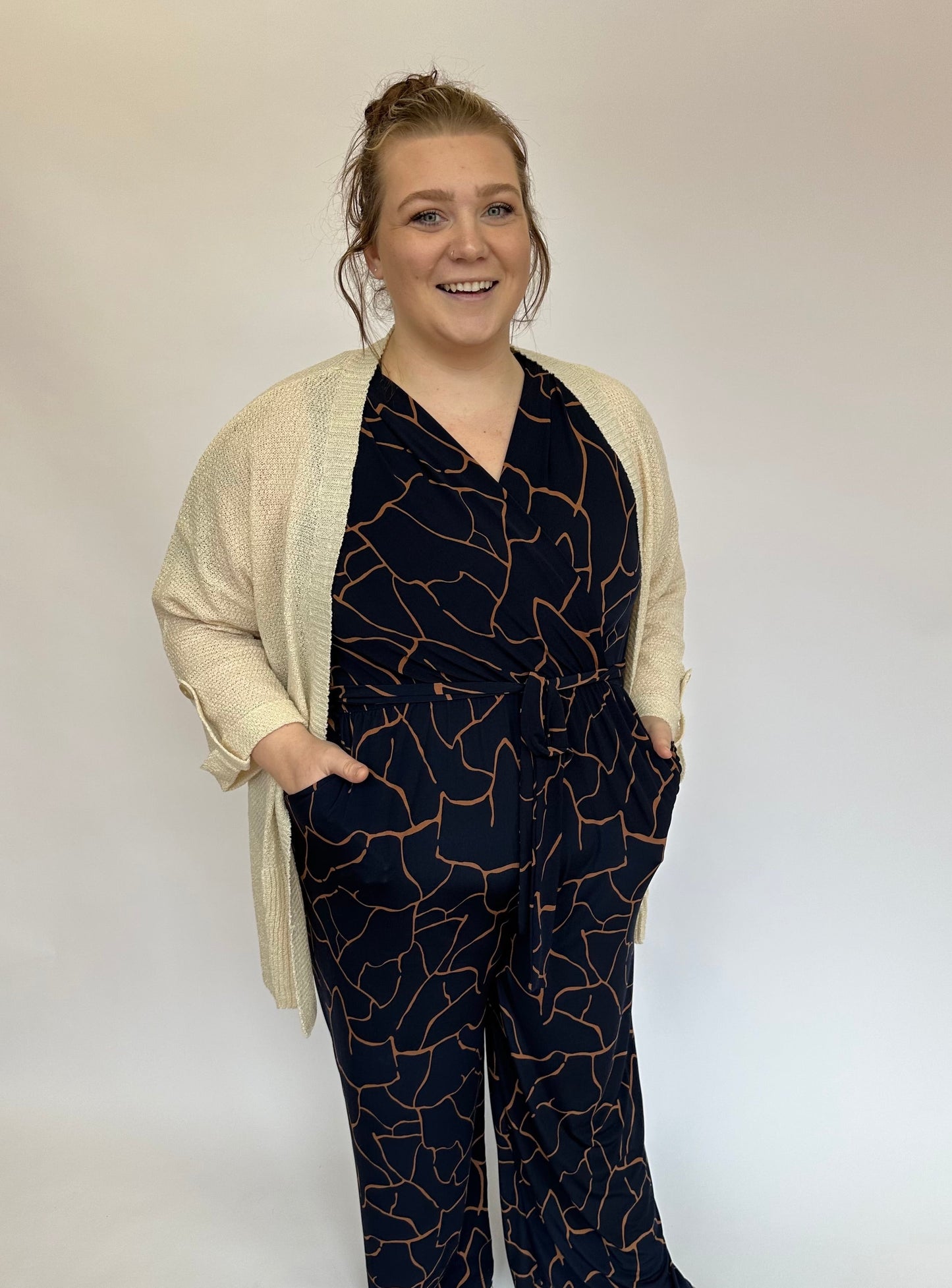 Stephanie Sleeveless Wrap Wide Leg Jumpsuit in Plus