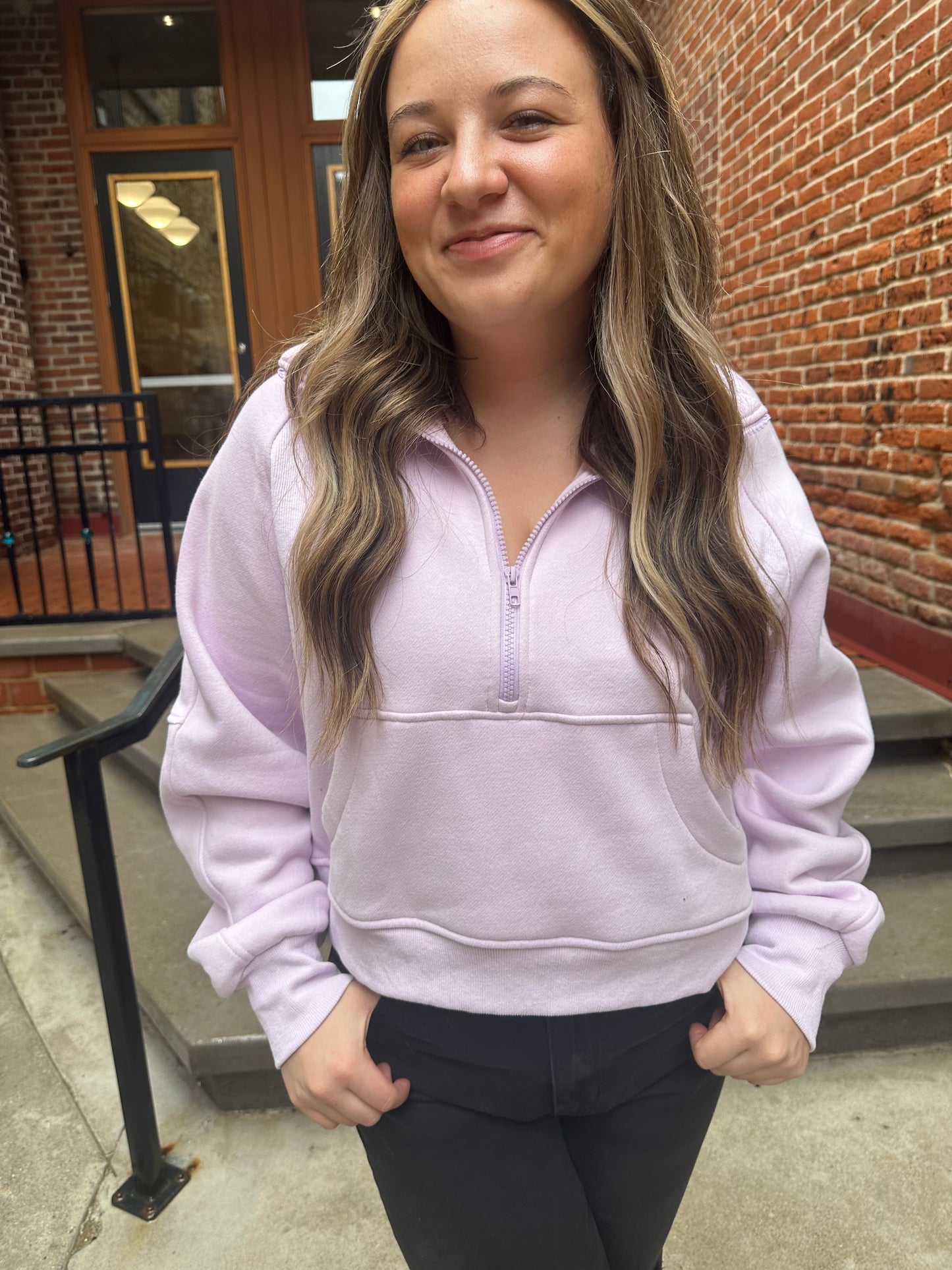 Drea Half-Zip Cropped Half Zip in Lavender
