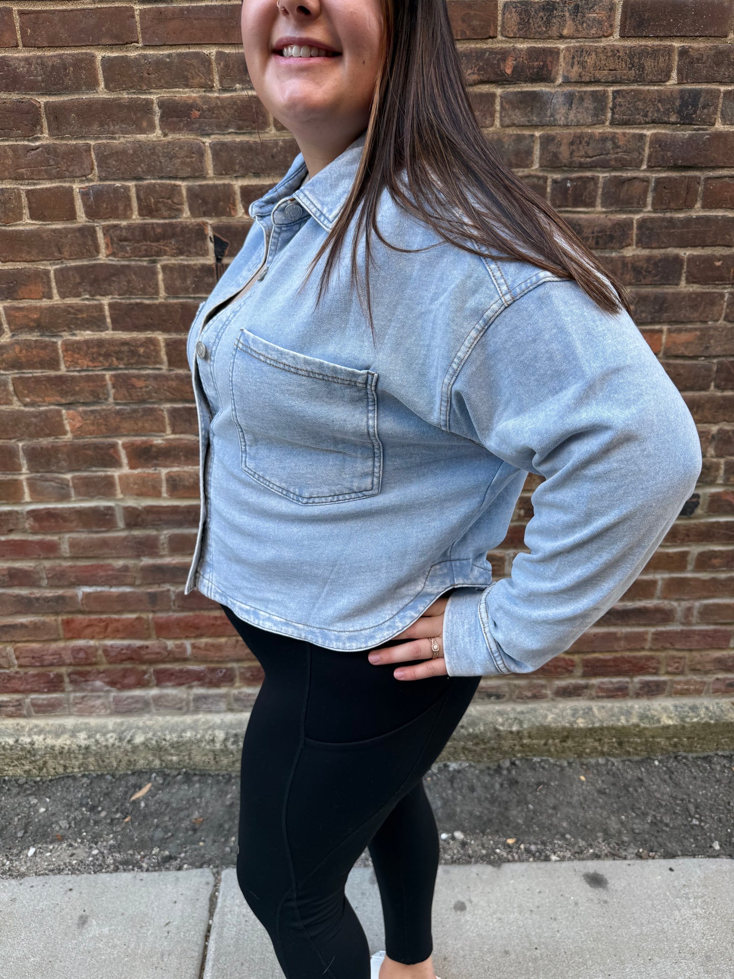 All Day Knit Denim Cropped Jacket in Washed Indigo