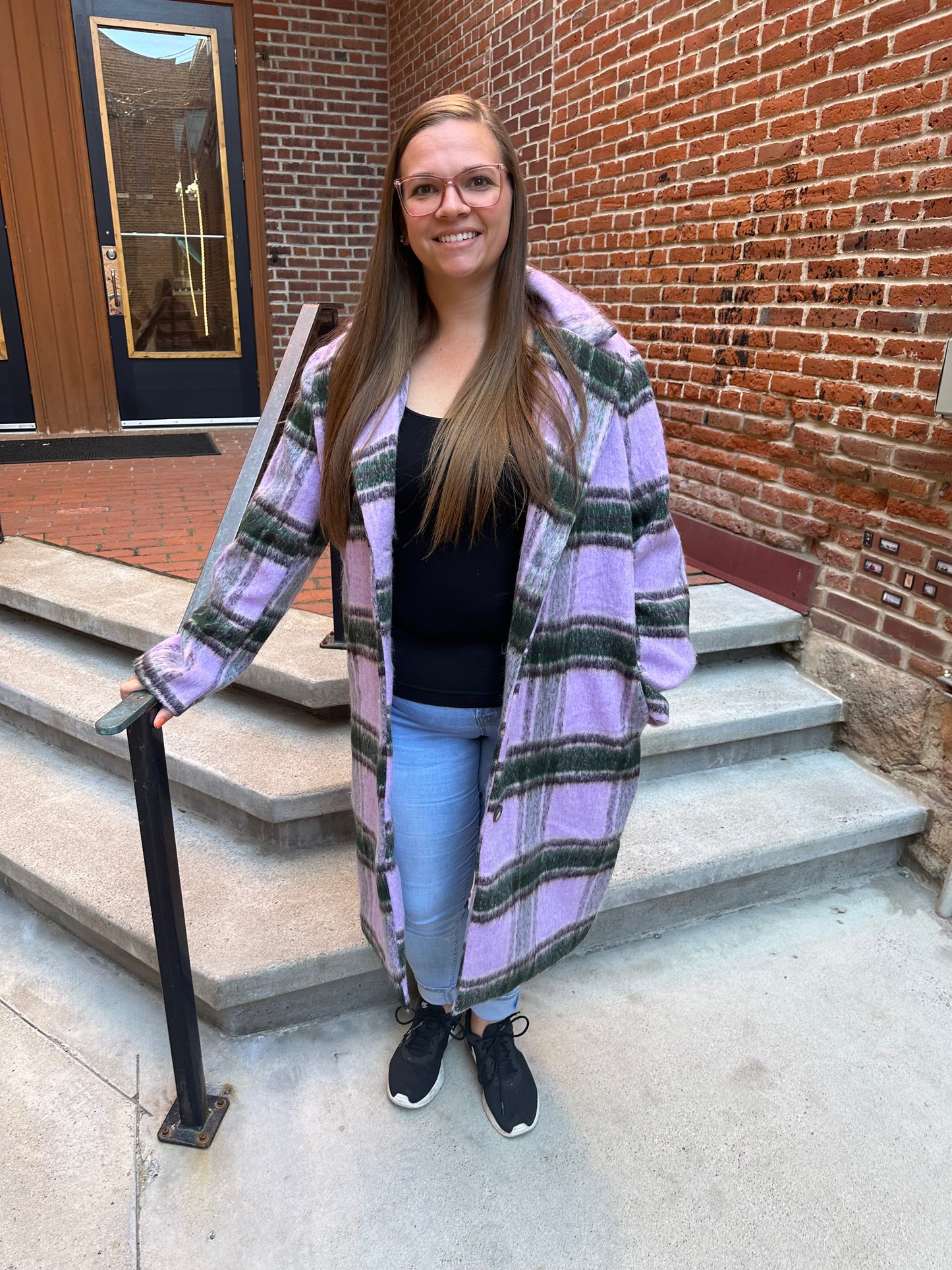 Faye Purple, Green & Tan Plaid Coat