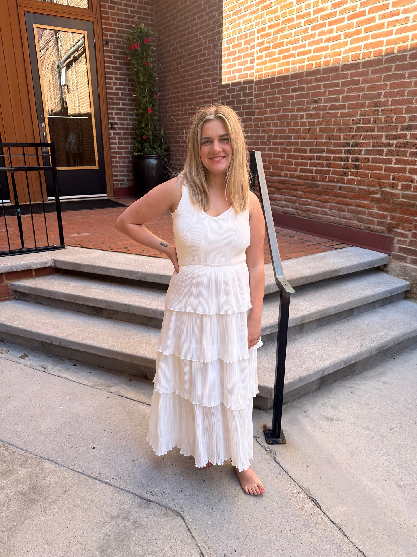 Madison Pleated Dress in White