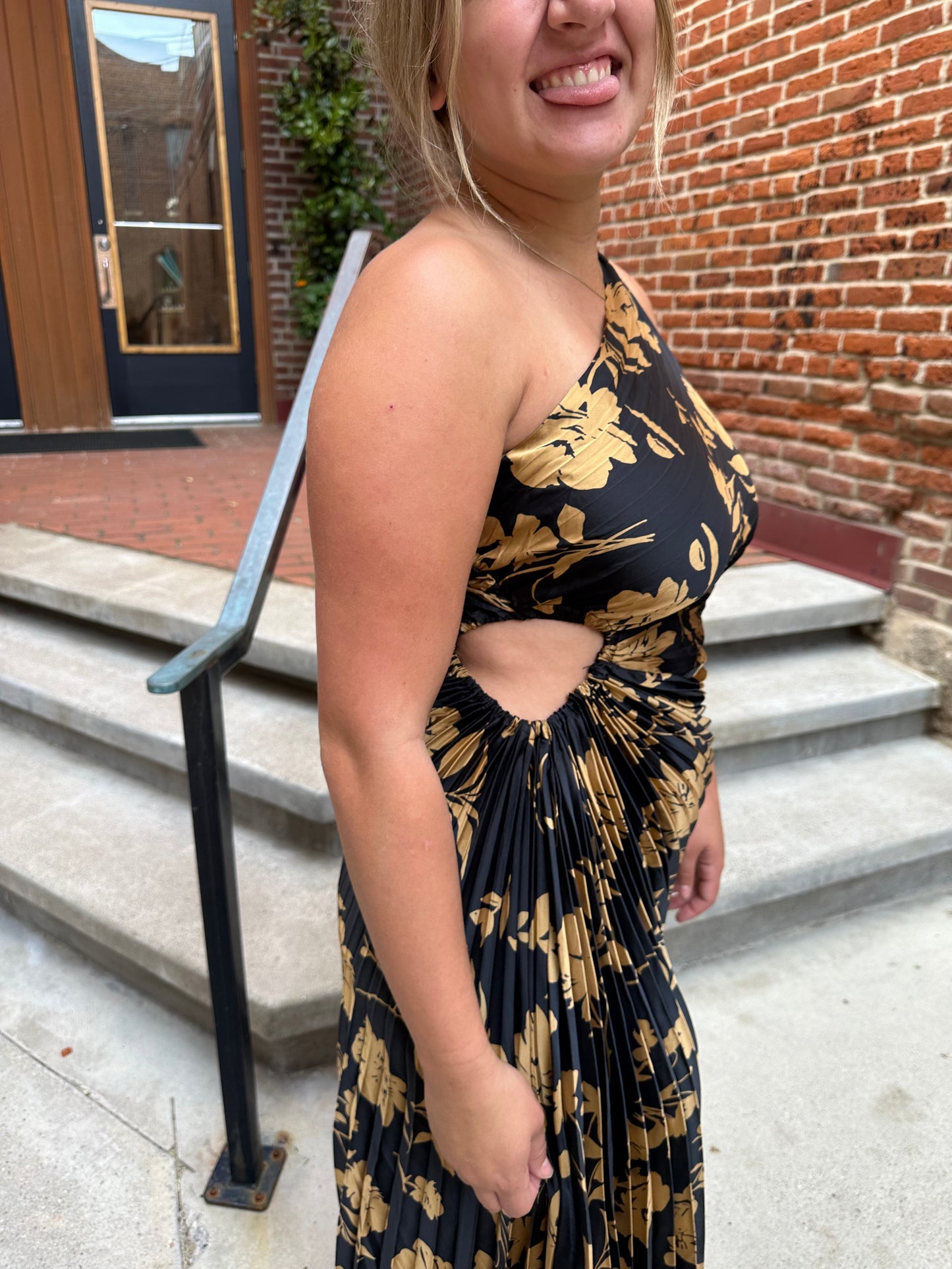 Kori Undeniable Icon Asymmetrical Pleated Maxi Dress