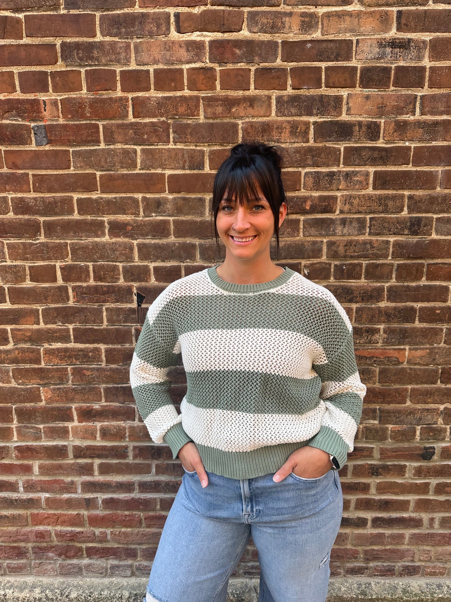 Broadbeach Stripe Sweater in Green
