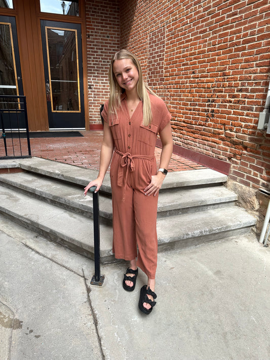 Mallory Belted Wide Leg Jumpsuit in Sienna