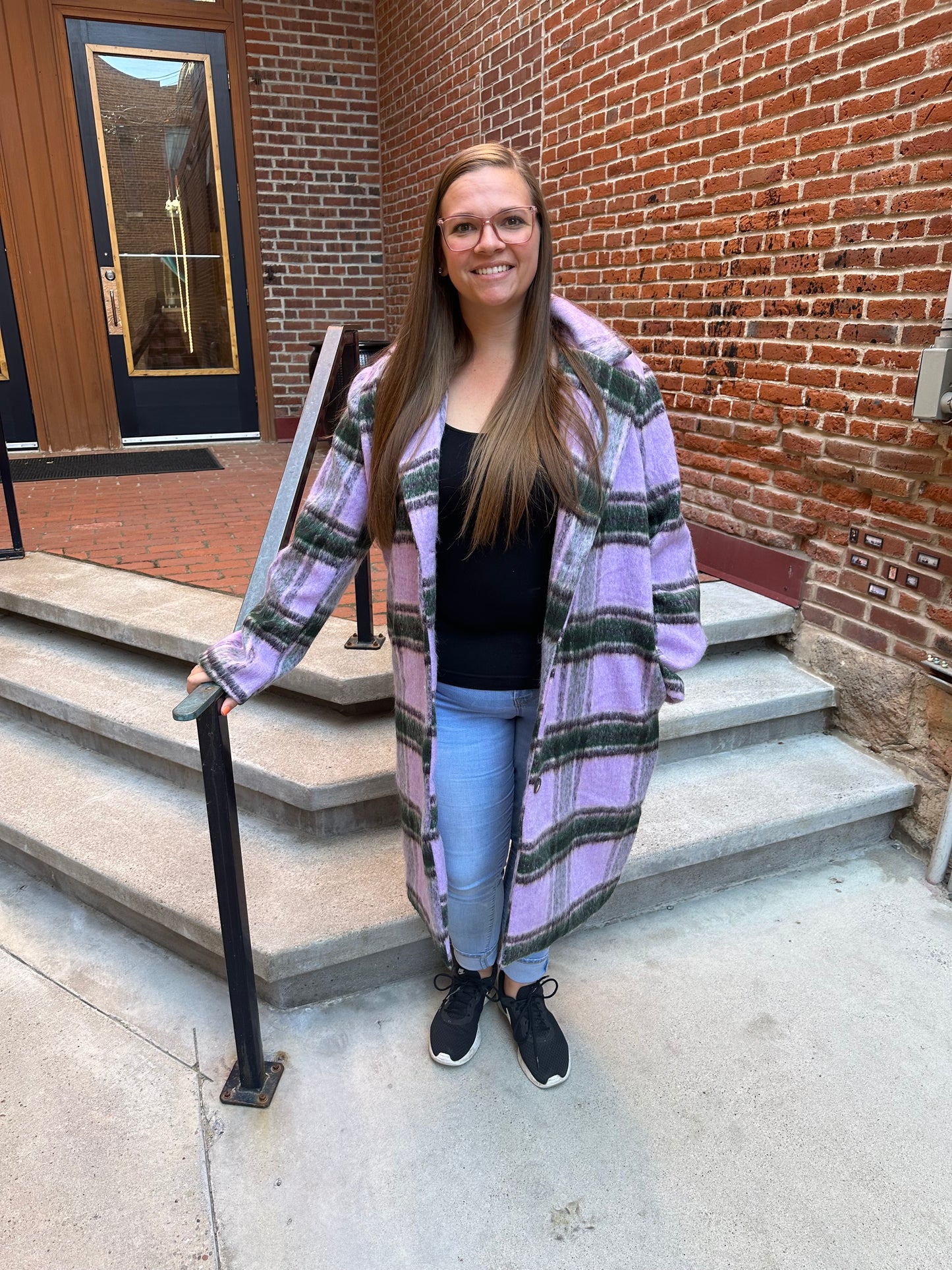 Faye Purple, Green & Tan Plaid Coat