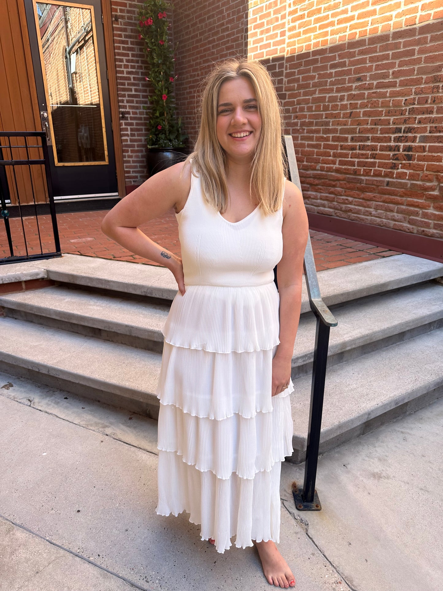 Madison Pleated Dress in White