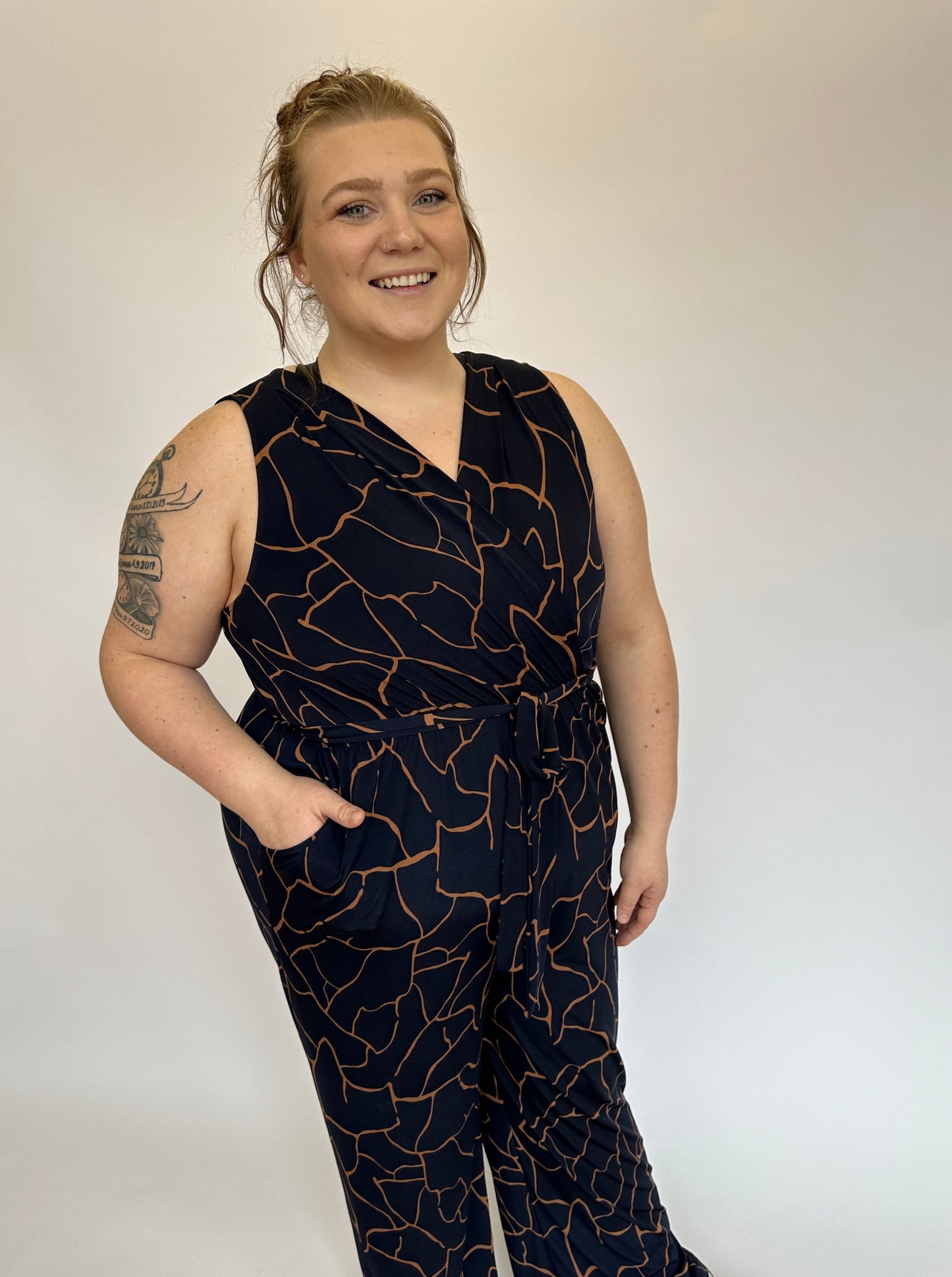 Stephanie Sleeveless Wrap Wide Leg Jumpsuit in Plus