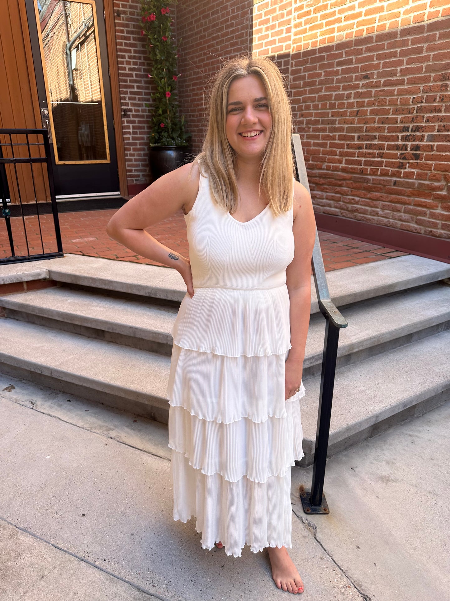 Madison Pleated Dress in White
