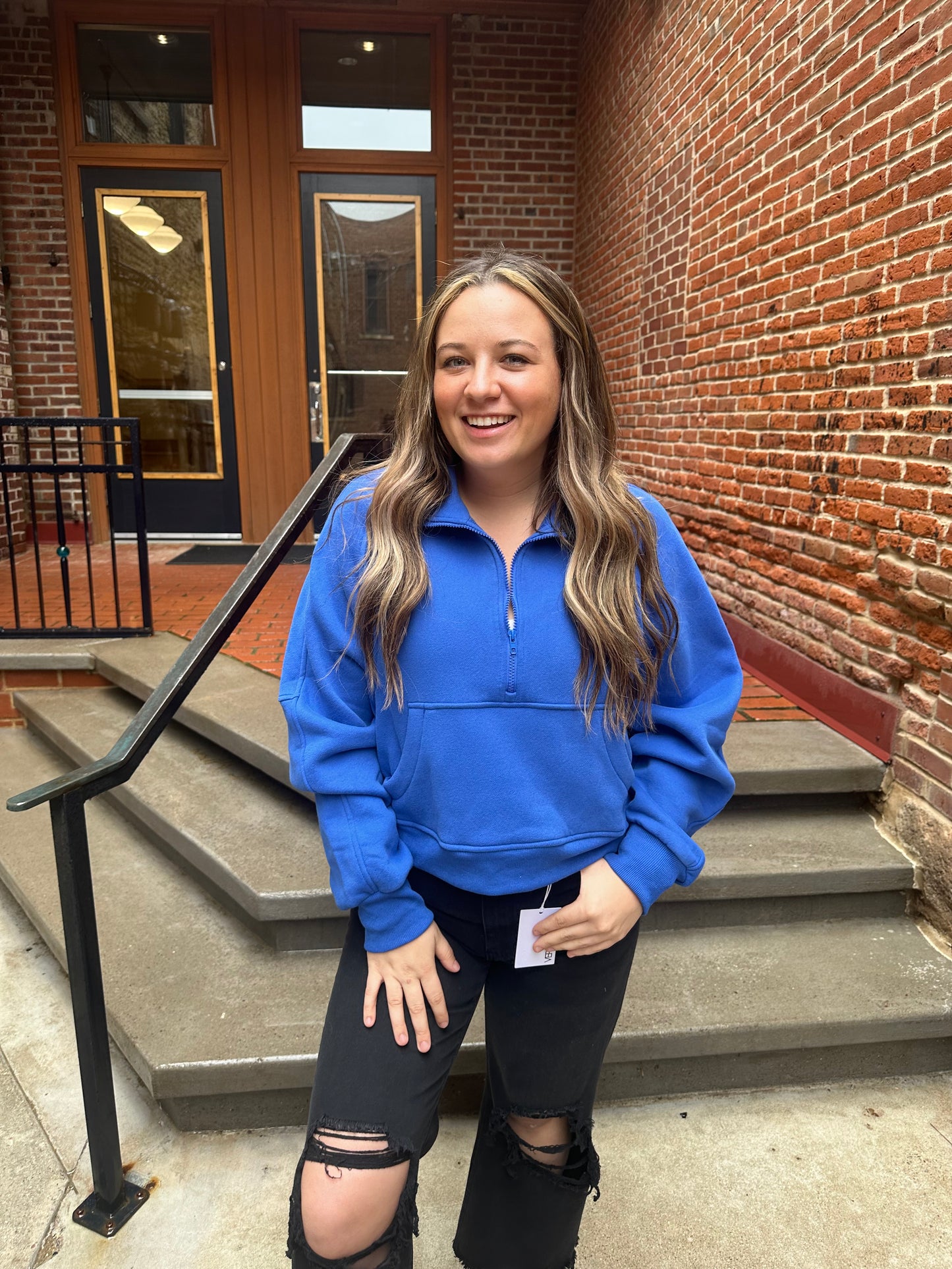Drea Half-Zip Cropped Half Zip in Cobalt