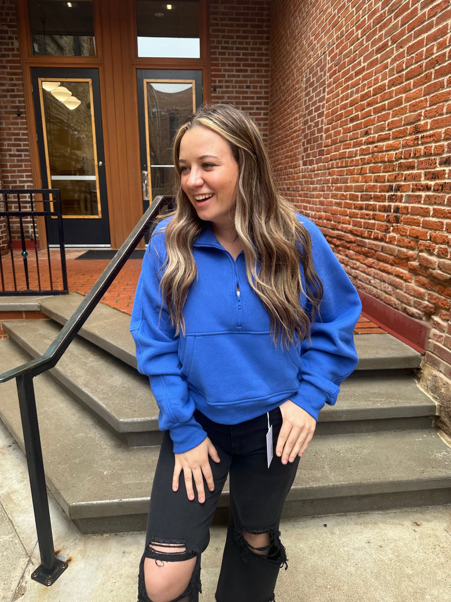Drea Half-Zip Cropped Half Zip in Cobalt