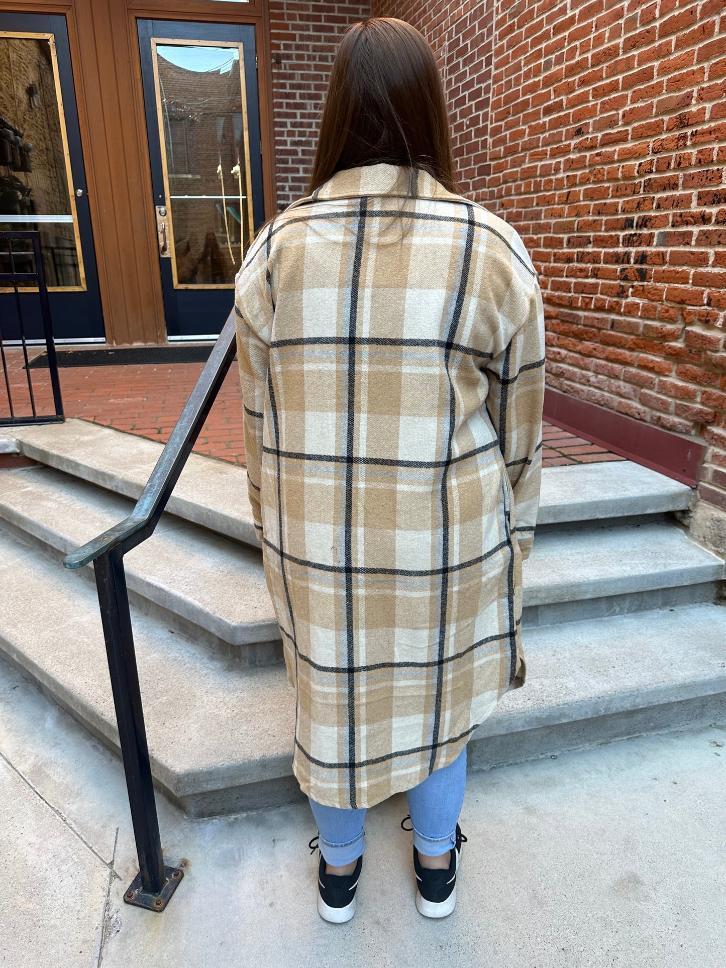 Celeste Tan, Black & Beige Plaid Long Flannel
