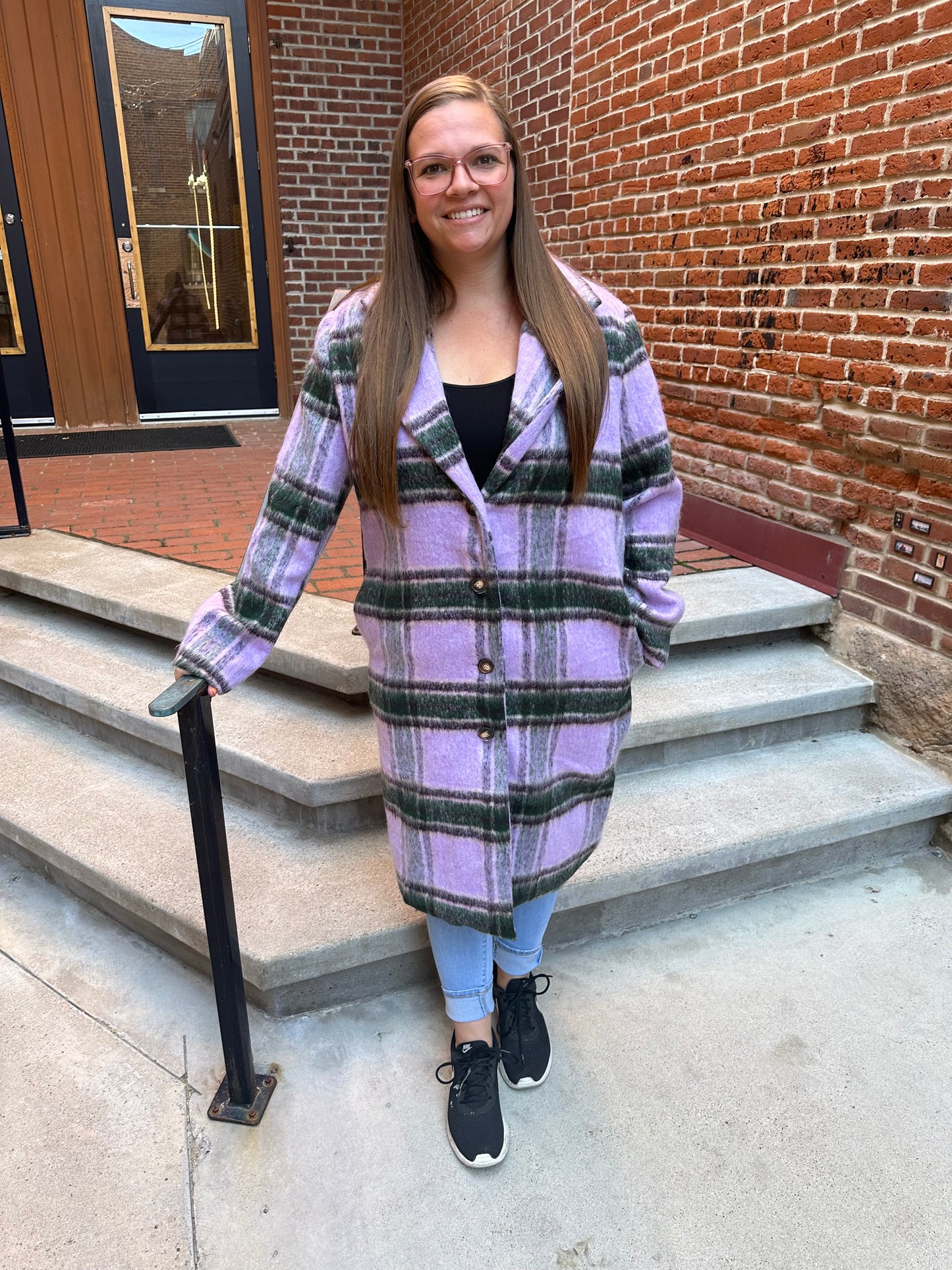Faye Purple, Green & Tan Plaid Coat