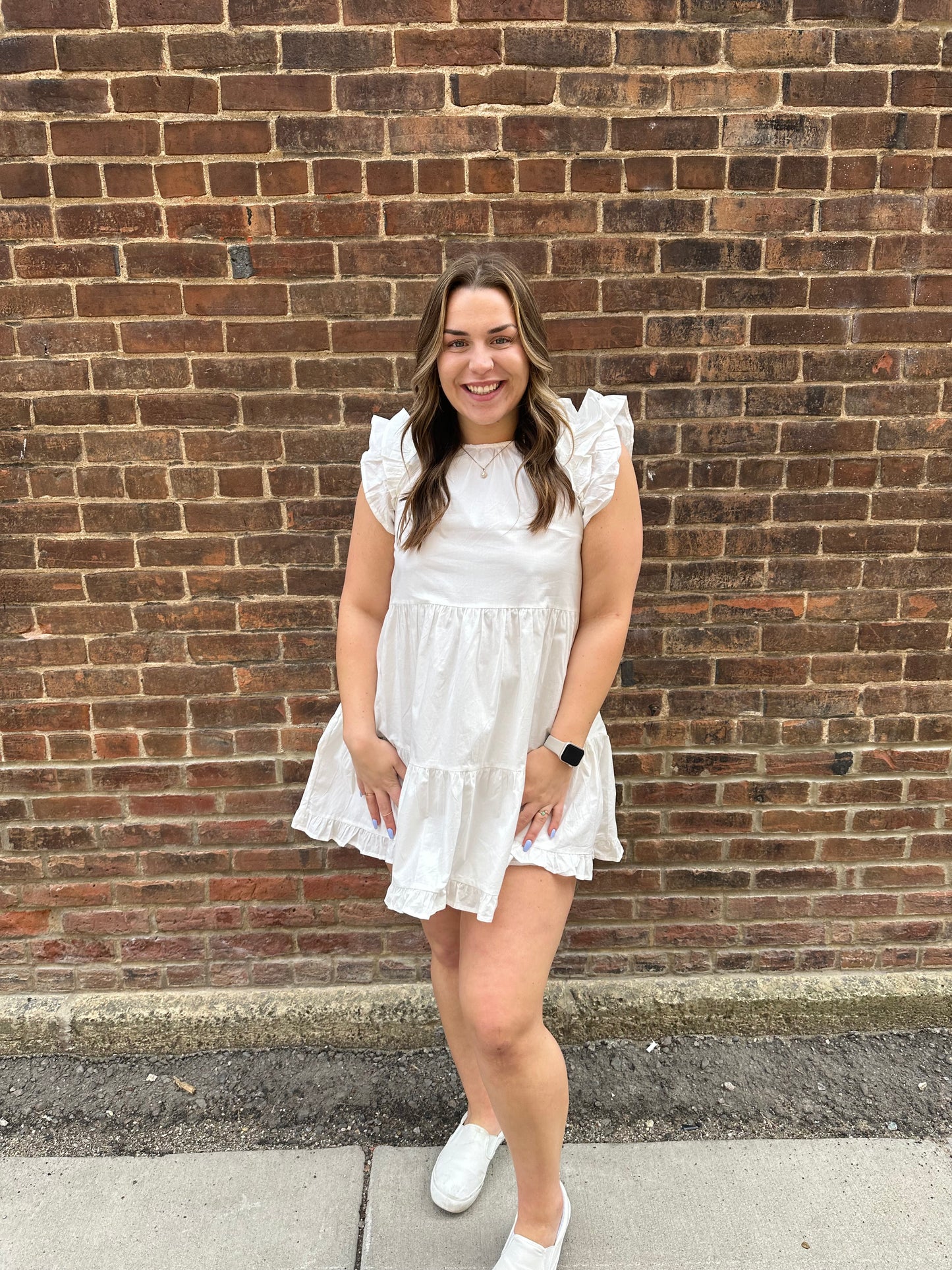 Nora White Tiered Dress with Flutter Ruffles