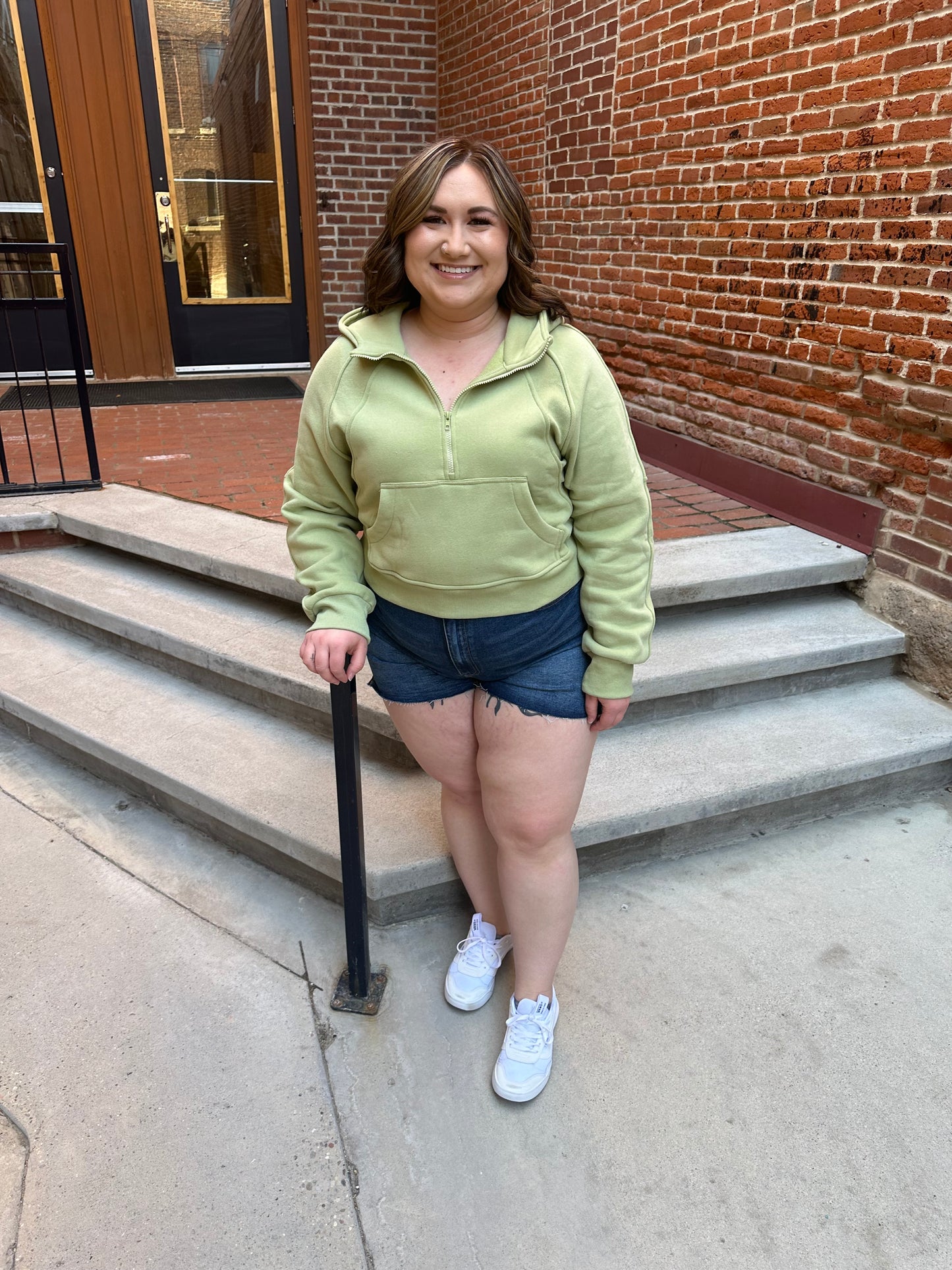 Drea Half-Zip Hoodie in Sage
