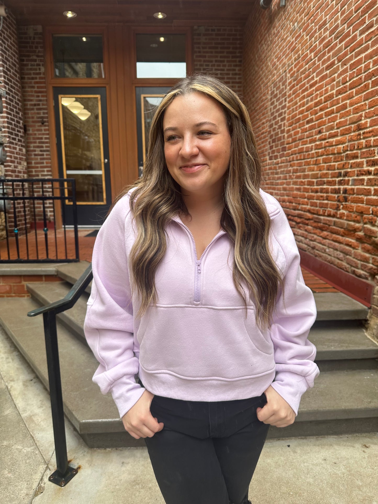 Drea Half-Zip Cropped Half Zip in Lavender