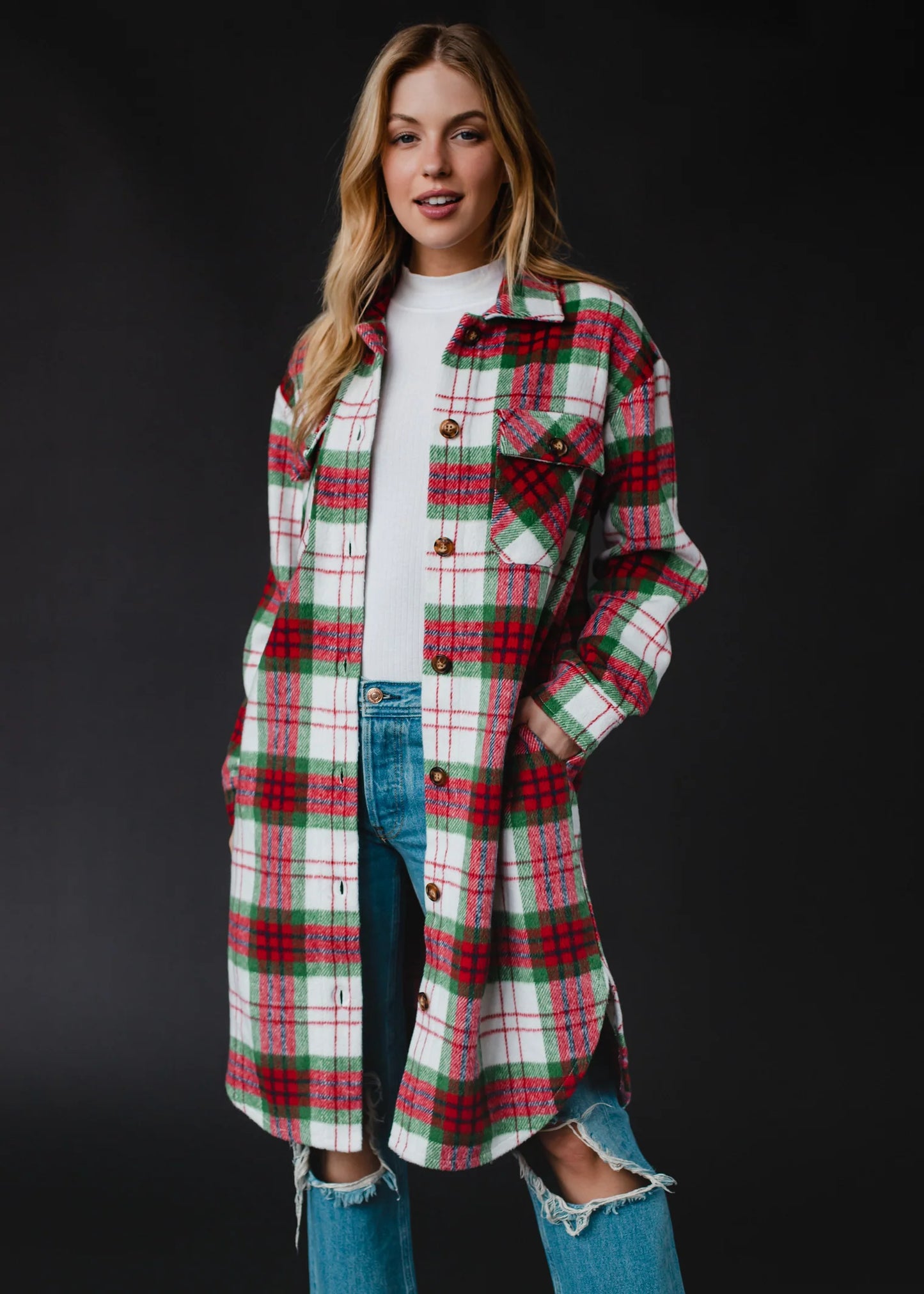 Ophelia Red, Green & White Plaid Long Flannel