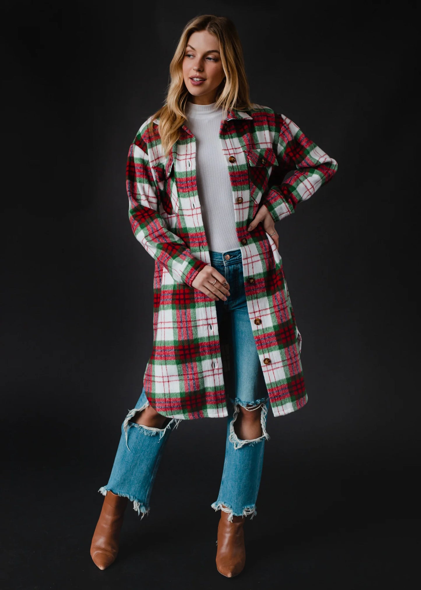 Ophelia Red, Green & White Plaid Long Flannel
