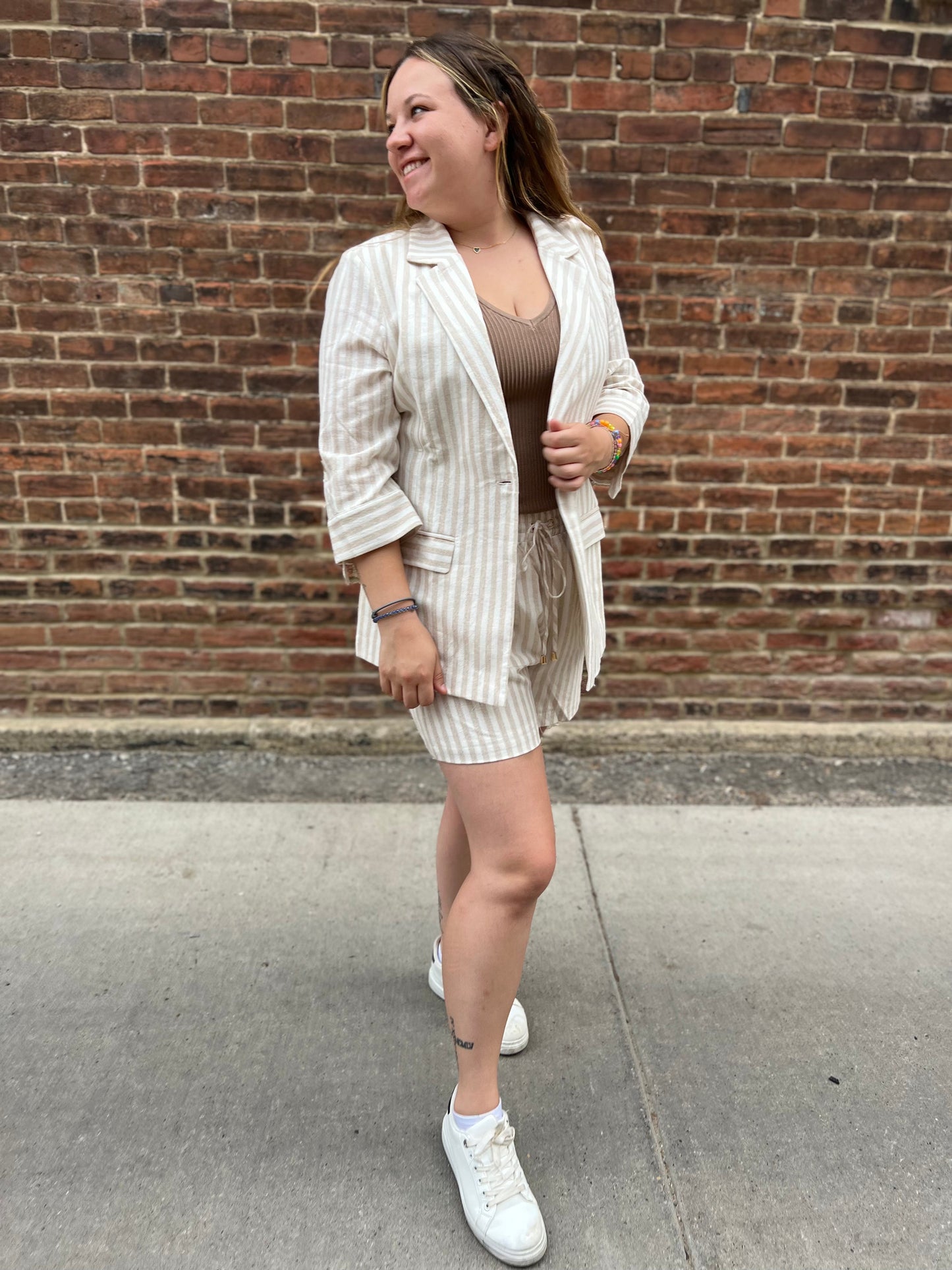 Tori Natural Striped Blazer in Plus
