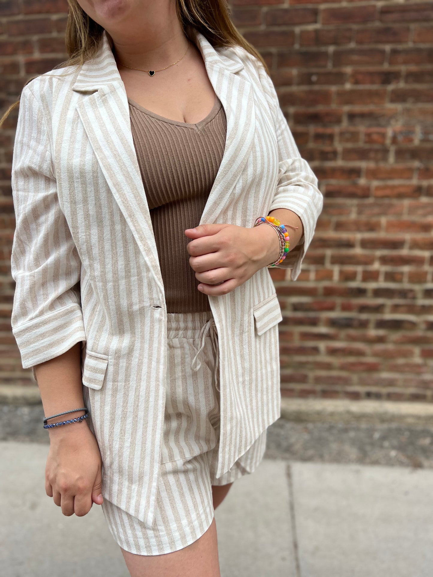 Tori Natural Striped Blazer in Plus