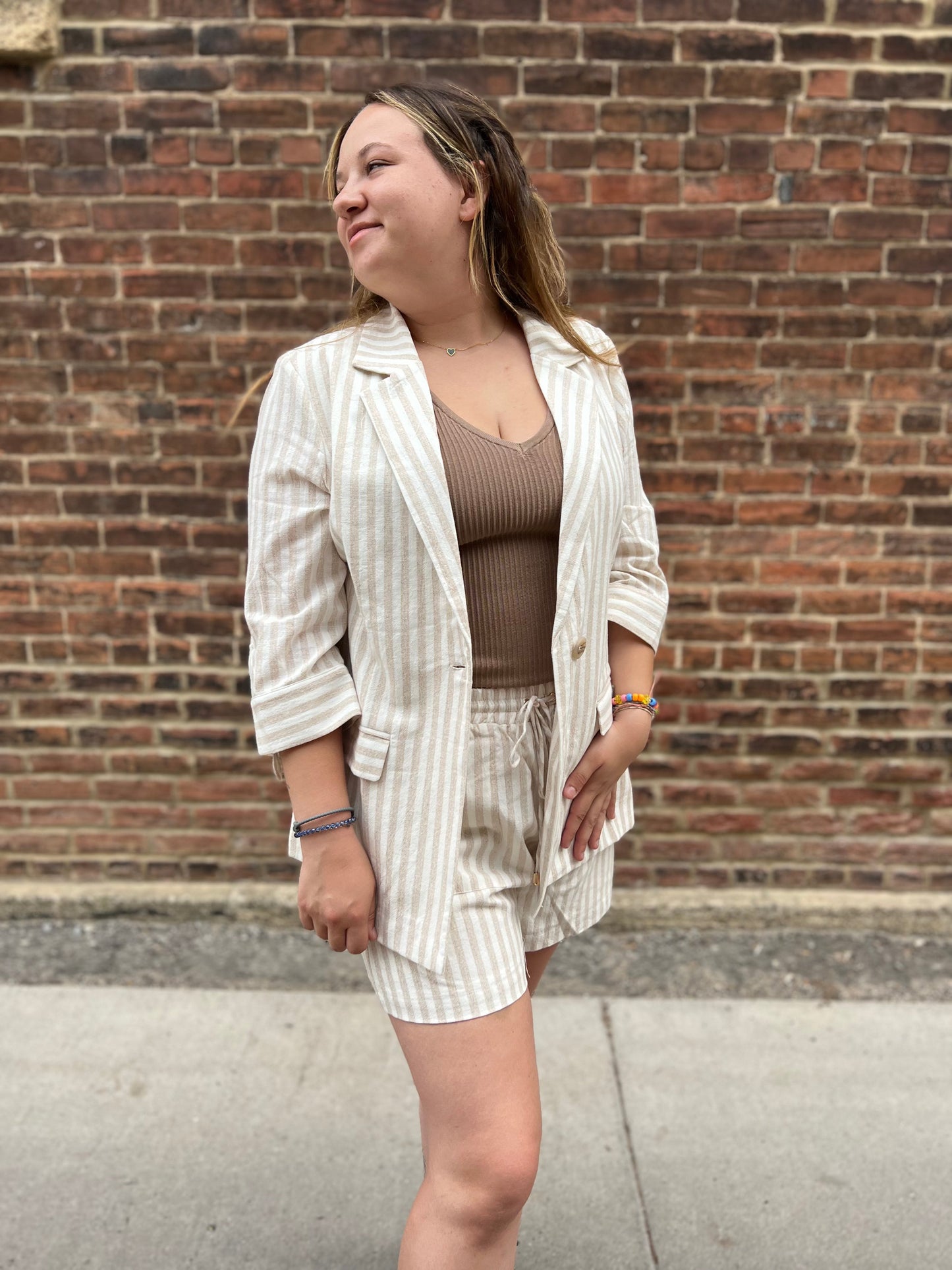 Tori Natural Striped Blazer in Plus