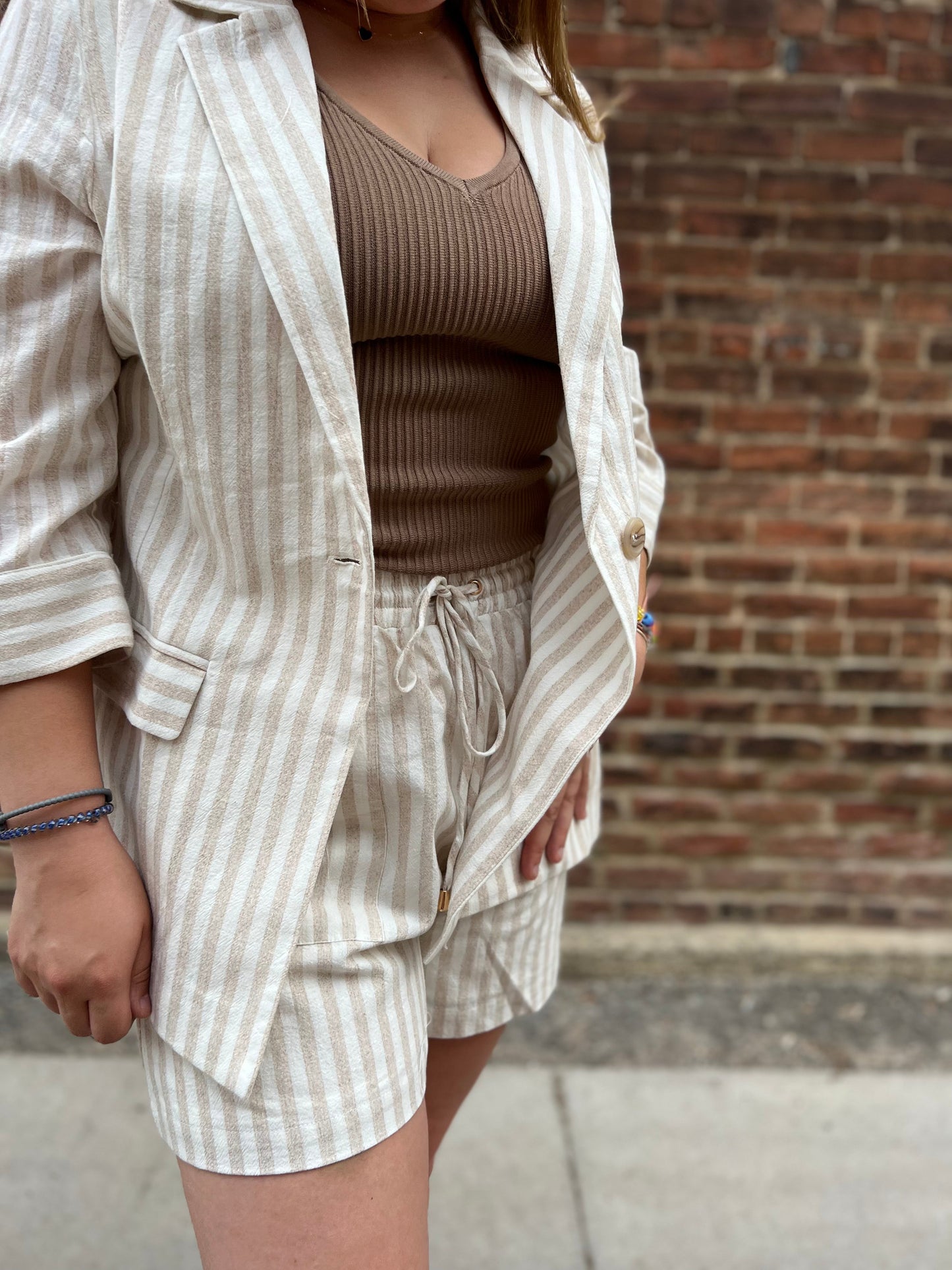 Tori Natural Striped Blazer in Plus