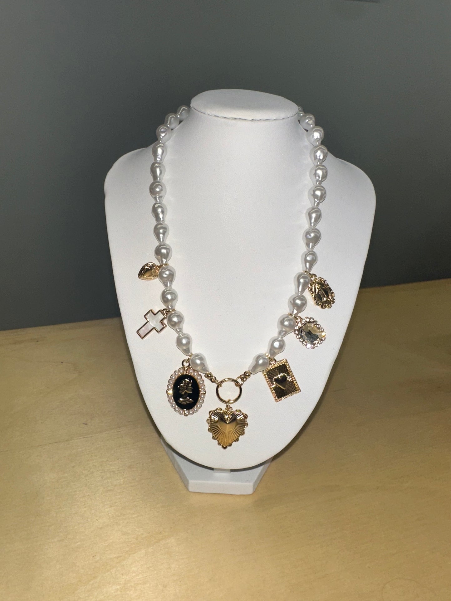 Pearl Beaded Charm Necklace