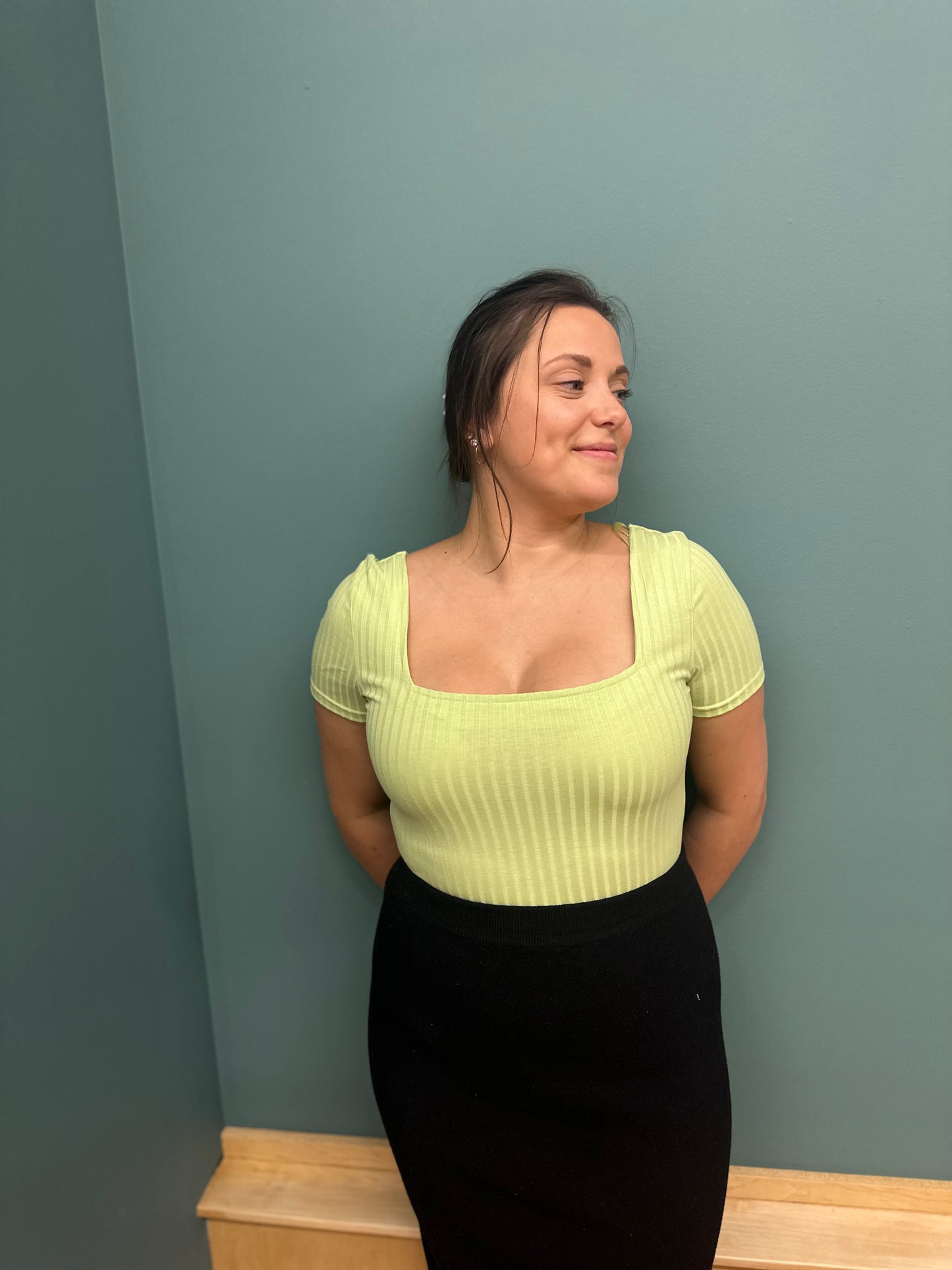 Haley Lime Square Neck Bodysuit - Plus