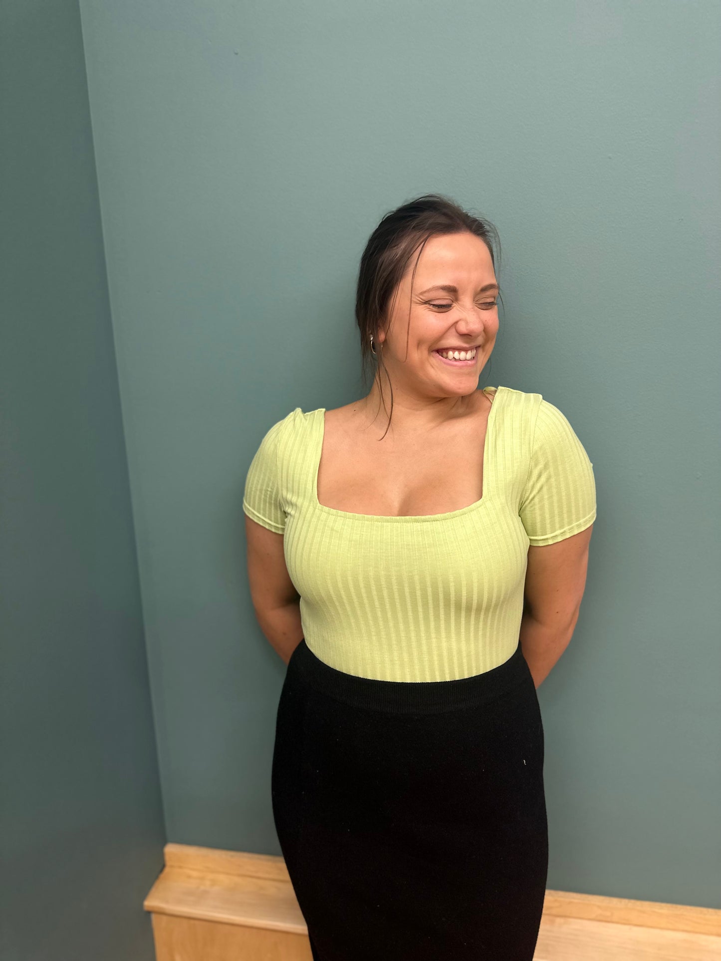 Haley Lime Square Neck Bodysuit - Plus