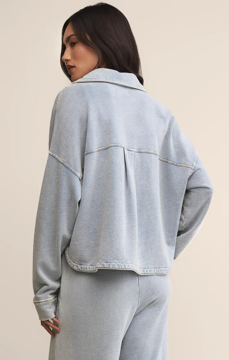All Day Knit Denim Cropped Jacket in Washed Indigo