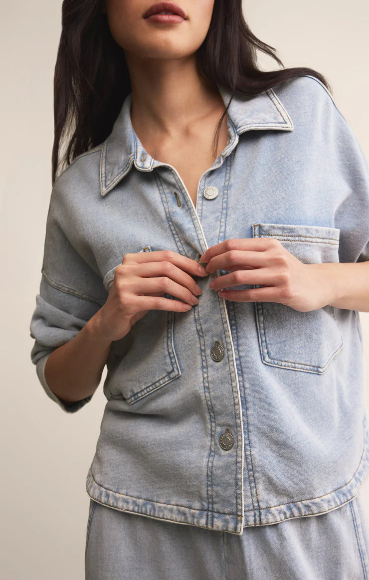 All Day Knit Denim Cropped Jacket in Washed Indigo