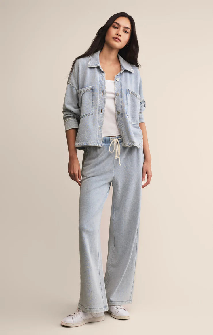 All Day Knit Denim Cropped Jacket in Washed Indigo
