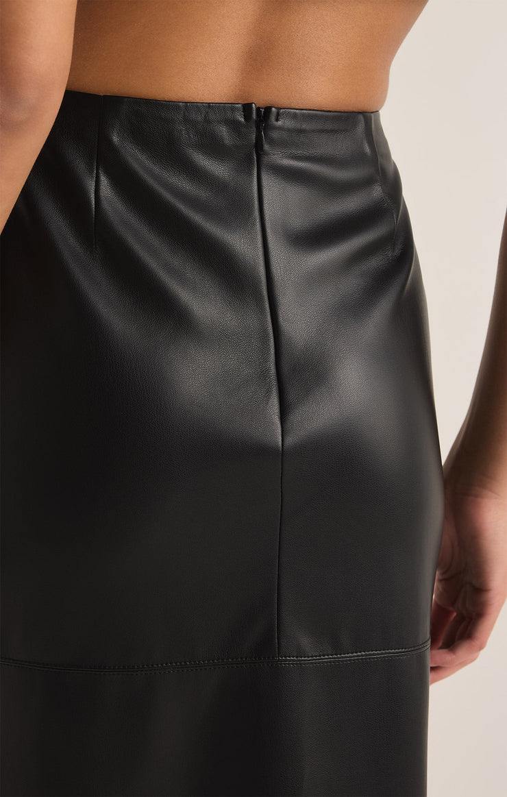 Siearra Faux Leather Midi Skirt in Black