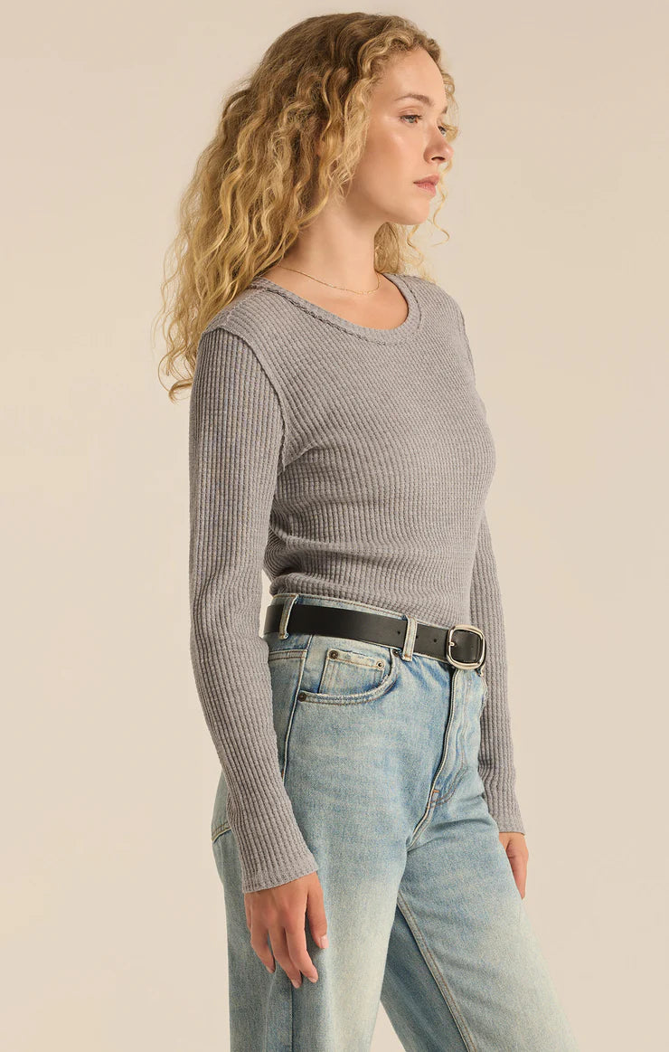 Arlet Thermal Long Sleeve Top in Heather Grey