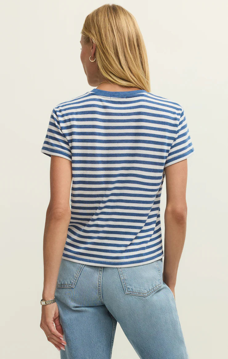 Tourist Airy Striped Tee in Calypso Blue Indigo