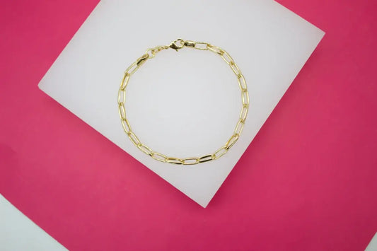 18K Gold Filled 3mm Paper Clip Link Bracelet