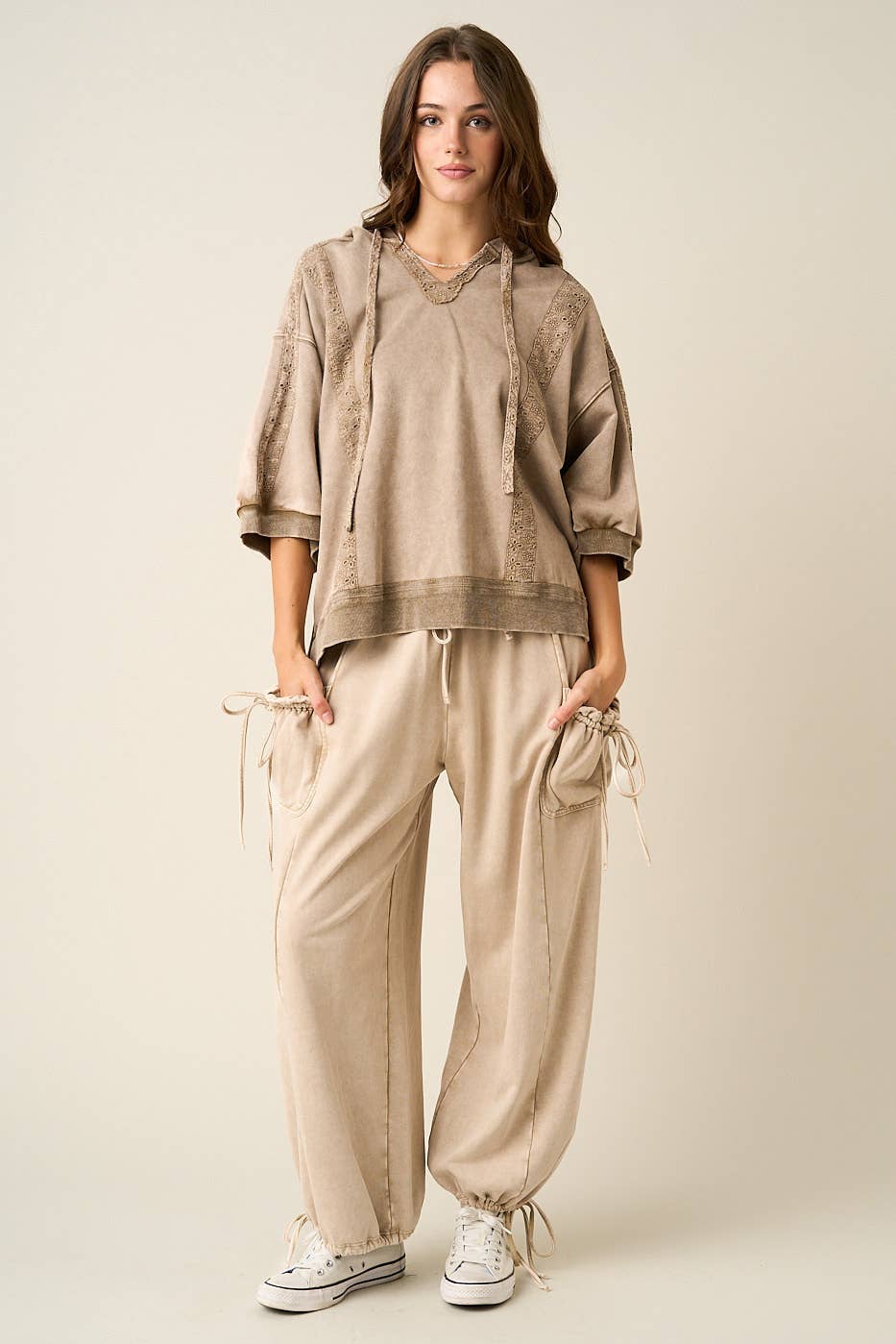 Julia Washed French Terry Drop Pocket Pant in Sandshell
