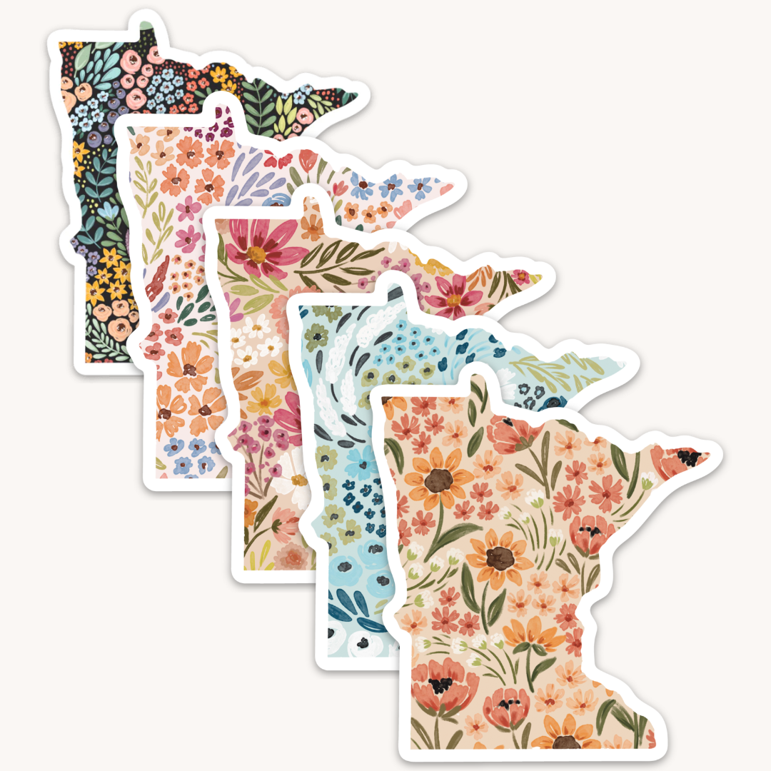 Minnesota 3x3in. Floral State Sticker: Waterfall Floral