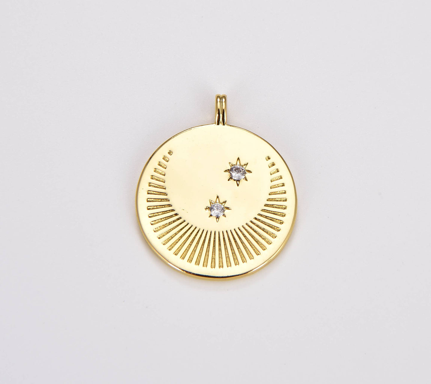 Gold Filled Crescent Moon Charm Disc CZ Micro Pave