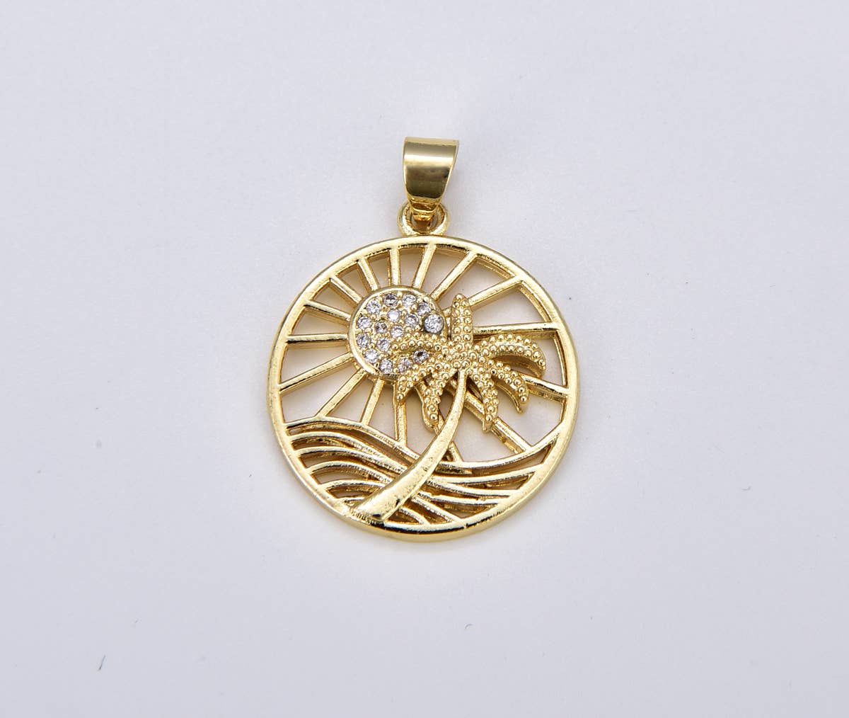 Palm Tree Sunrise Gold Filled Tropical Beach Charm