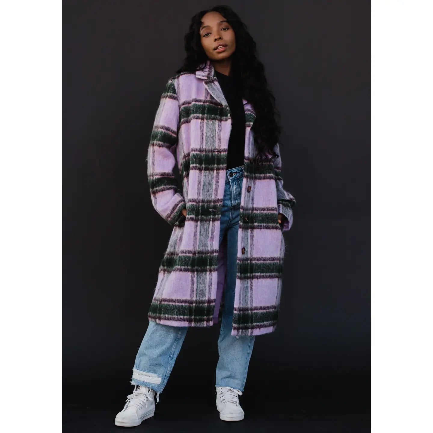 Faye Purple, Green & Tan Plaid Coat