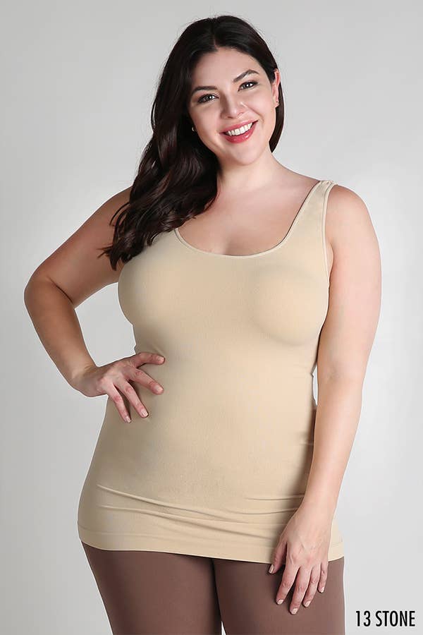 Zoey Plus Size Tank Top Jersey in Stone