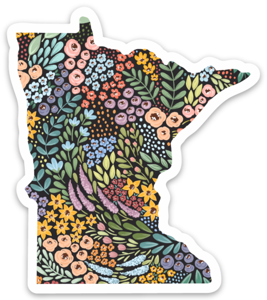 Minnesota 3x3in. Floral State Sticker: Waterfall Floral