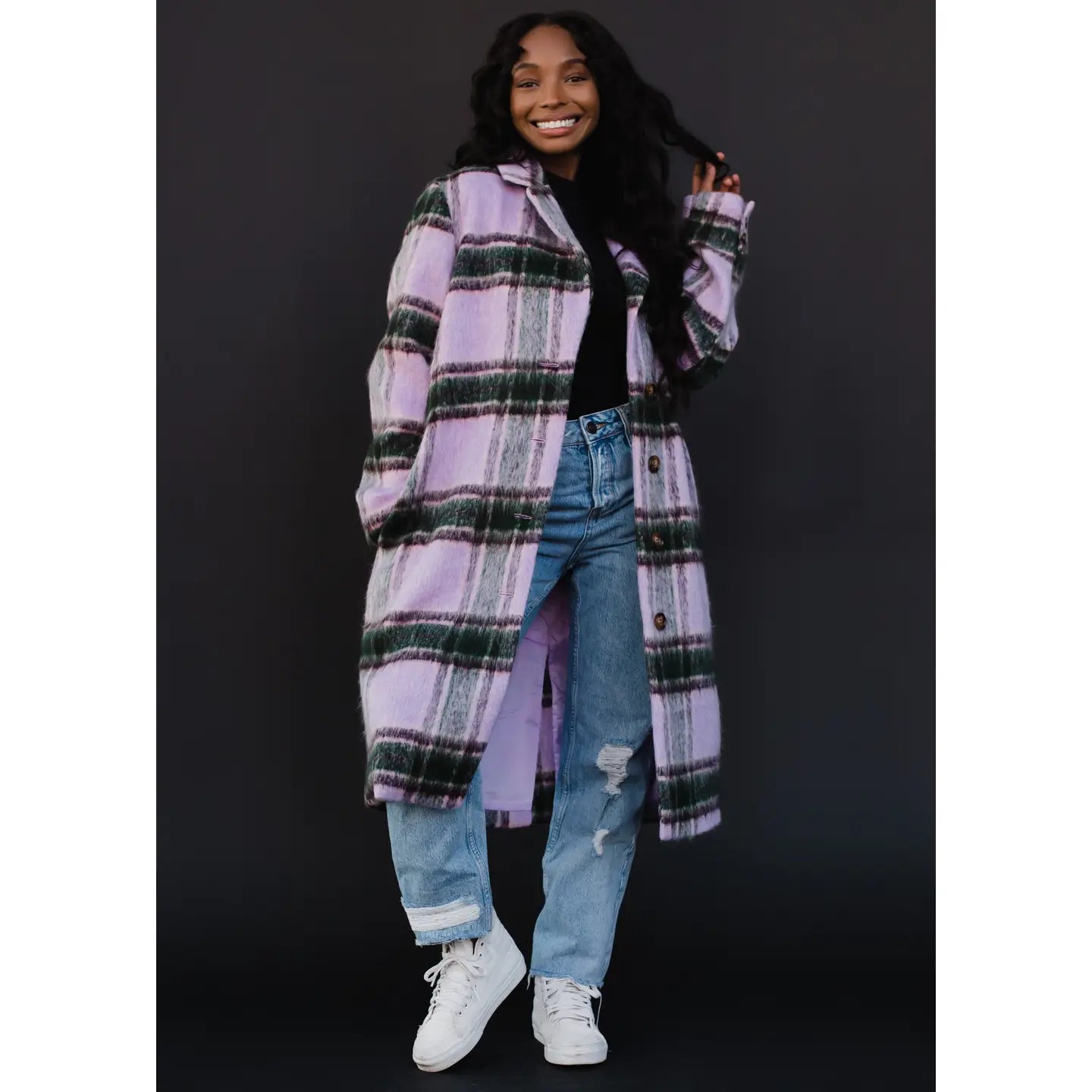 Faye Purple, Green & Tan Plaid Coat