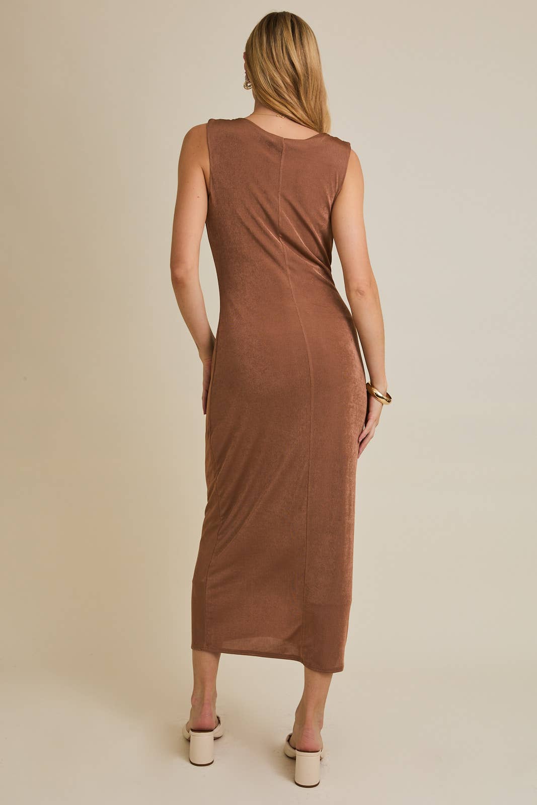 Kenna Cowl Neck Sleeveless Maxi Dress in Latte