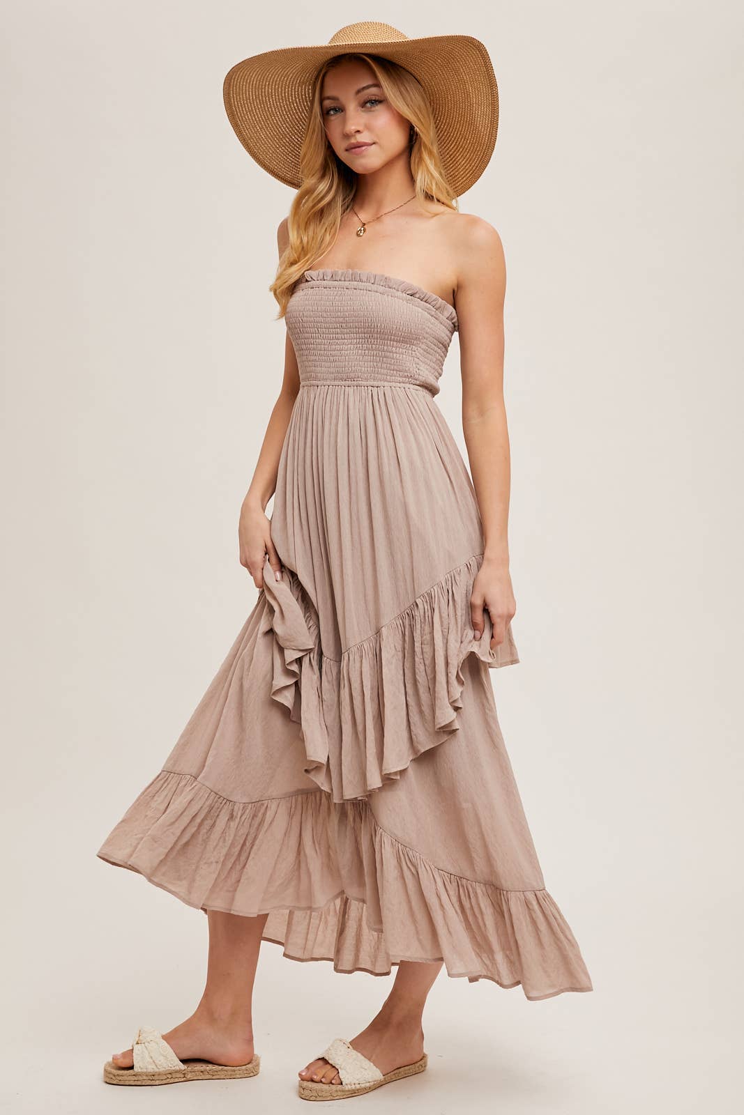 Alicia Smocked Strapless Tiered Dress
