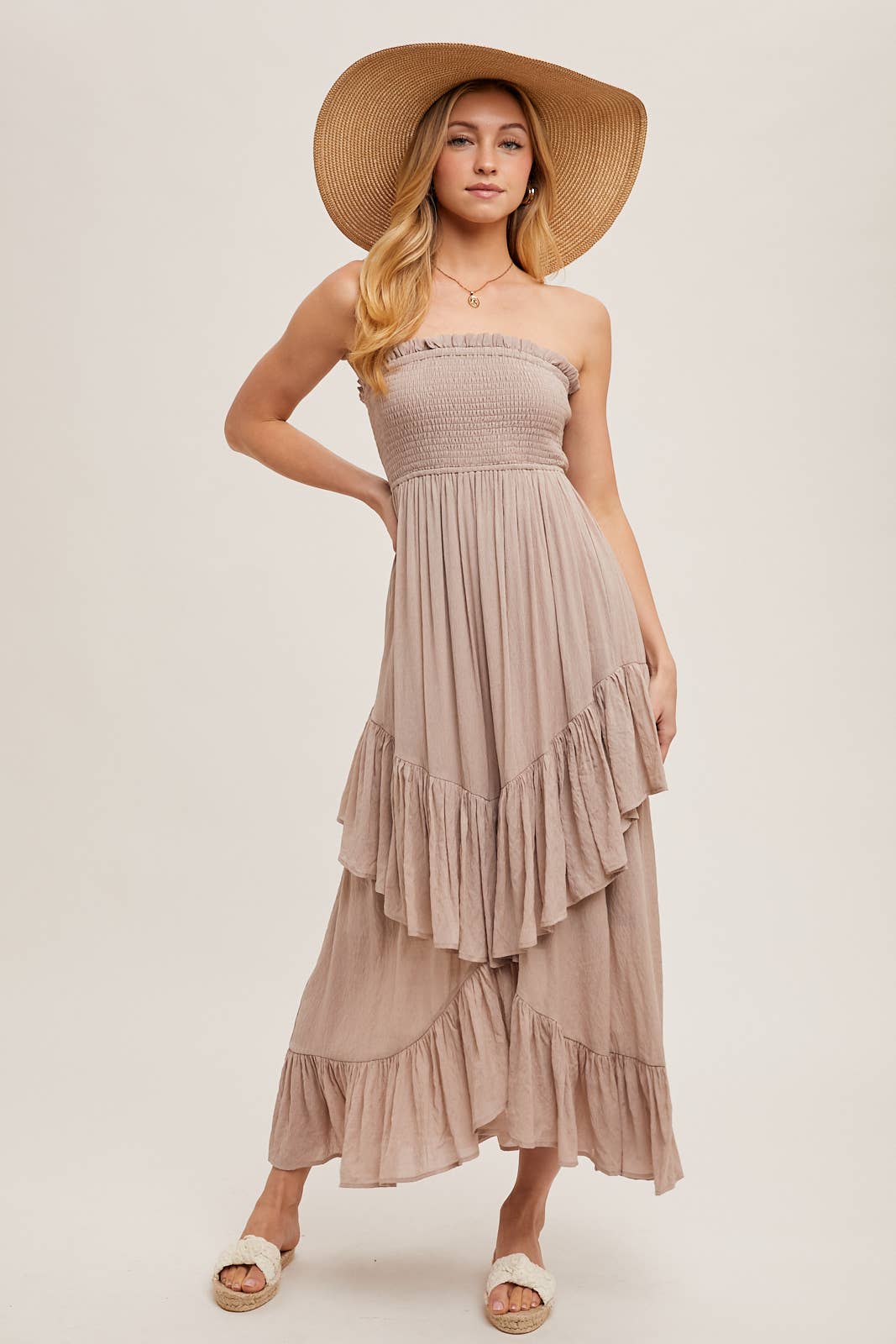 Alicia Smocked Strapless Tiered Dress
