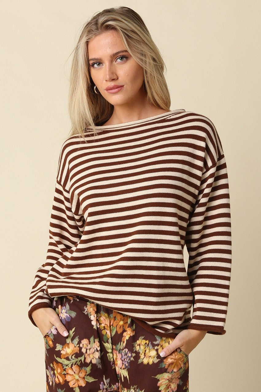 Ailany Striped Boat Neck Sweater