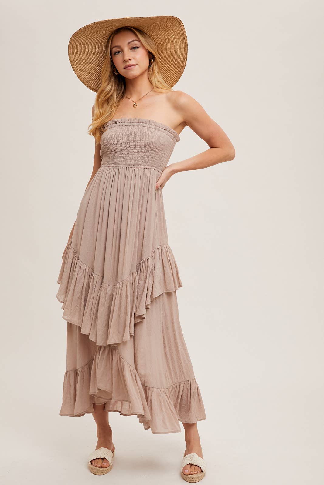 Alicia Smocked Strapless Tiered Dress