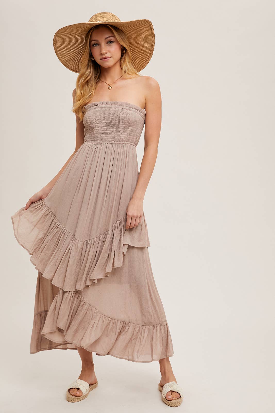 Alicia Smocked Strapless Tiered Dress