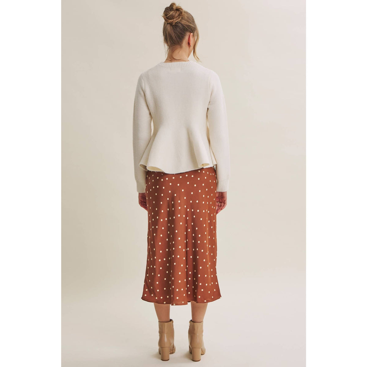 Hailey Satin Polka Dot Skirt in Burnt Orange